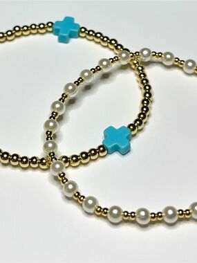 BramFam Beads gold filled Bracelets with Turquoise Cross Accent - Women Jewelry